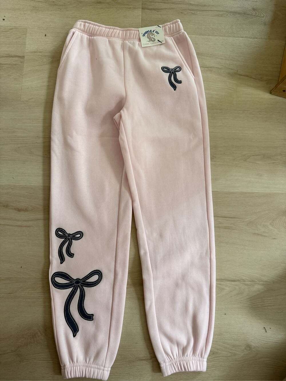 Sparkle & Fly Classic Fleece Jogger Pink Bow Sweatpants